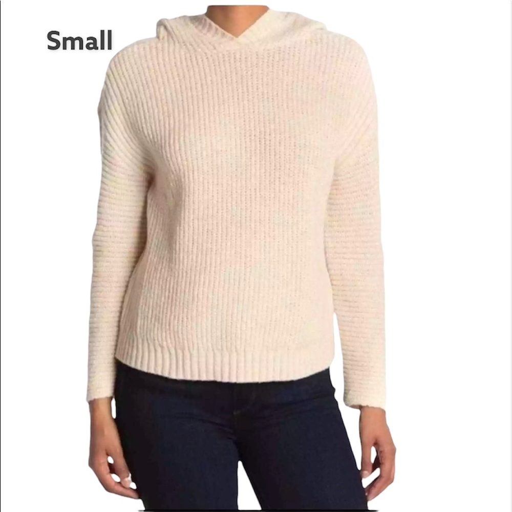 New! Nordstrom Abound Beige Oatmeal Cozy Ribbed Knit Sweater Hoodie, size small